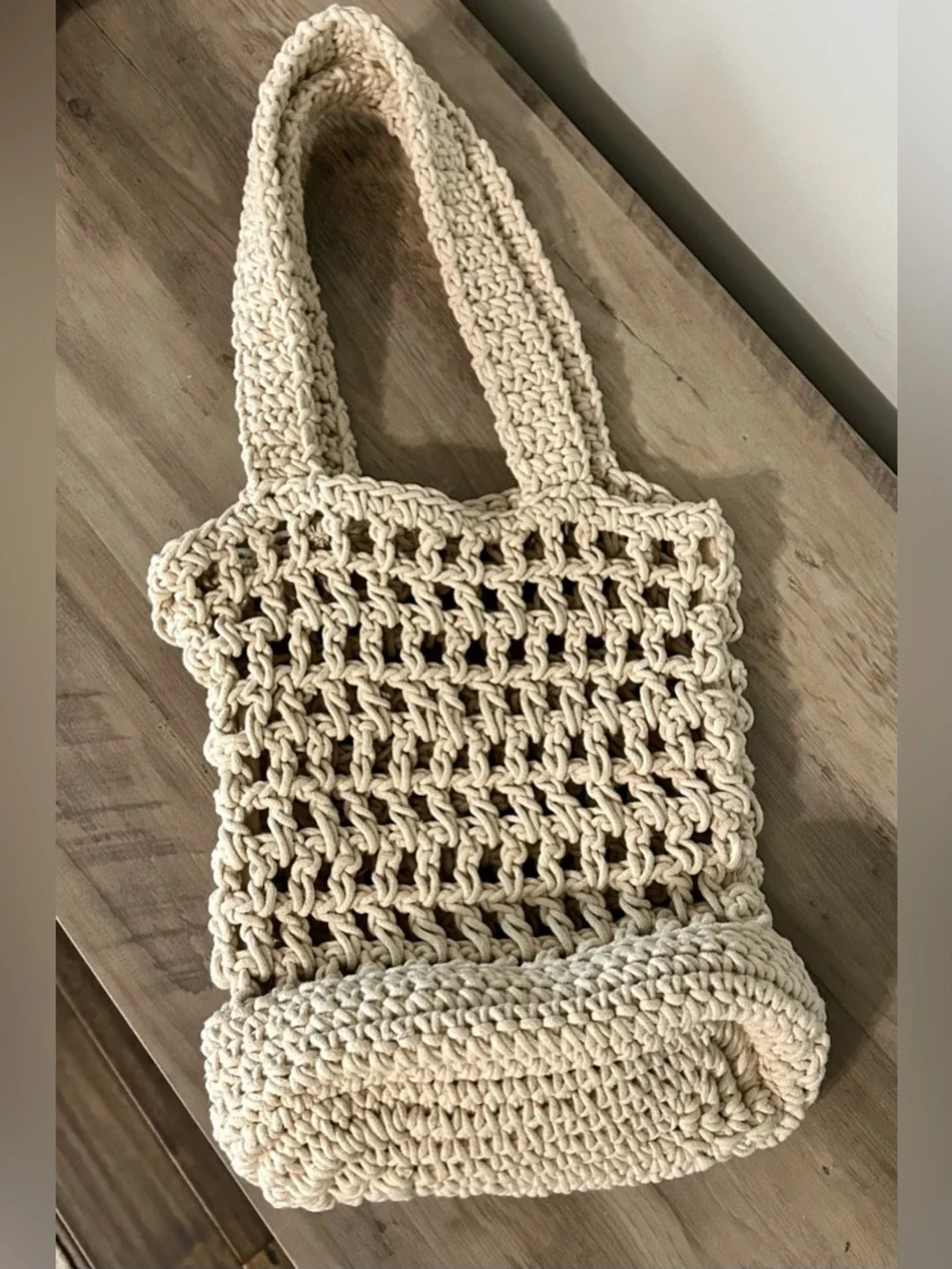 J.Crew Macrame Tote Bag Boho Woven Market Beach Bag Natural Cotton One Size